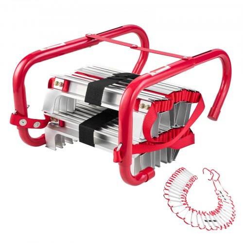 VEVOR Feuerleiter, 15 m, einziehbare Rettungsleiter max. 453,6 kg, leichte Notleiter aus Aluminiumlegierung mit hochfestem Polyestergurt