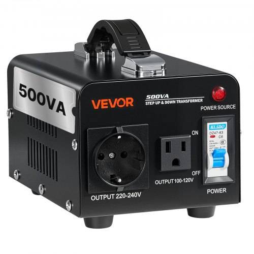 VEVOR Spannungswandler-Transformator, 500VA, Aufwärts-/Abwärtstransformator, Konvertierung von 110 V auf 220 V & von 220 V auf 110 V, mit US-, EU-St