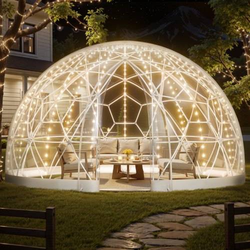 VEVOR Gartenkuppel, 4,57x2,9 m gro_es transparentes Blasenzelt für 10_14 Personen, geodätisches Kuppelgewächshaus mit Fenster, PVC-Zelt für Hinter