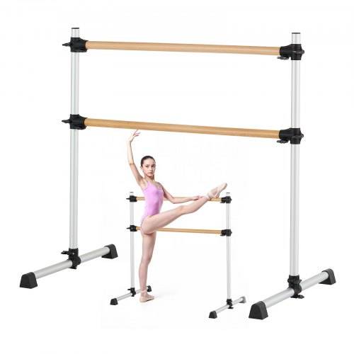 VEVOR Ballettstange Tanzstange freistehende Doppelstange, höhenverstellbare (170-1165 mm) Stretchstange aus Holz für Ballettübung, Gleichgewichtstr