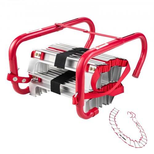 VEVOR Feuerleiter, 7,62 m, einziehbare Rettungsleiter max. 453,6 kg, leichte Notleiter aus Aluminiumlegierung mit hochfestem Polyestergurt