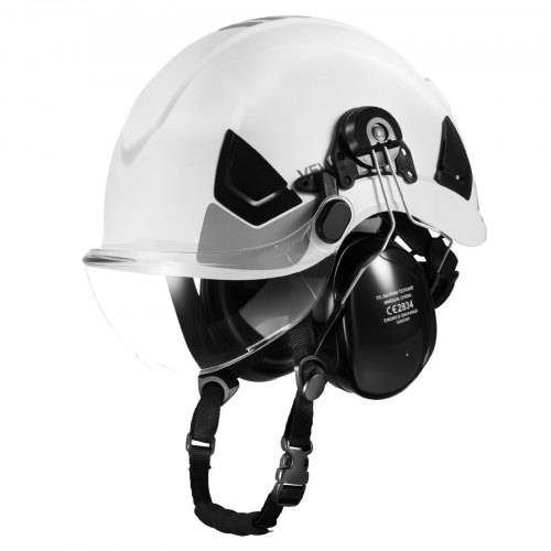 VEVOR Schutzhelm ANSI/ISEA Z89.1-zugelassener ABS-Sicherheitshelm mit Visier & Ohrenschützern, verstellbarer Industriehelm belüfteter Bauhelm Arbeit