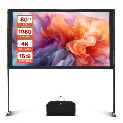 VEVOR Projektionsleinwand (80 Zoll) mit 160° Weitwinkel & Ständer, Beamerleinwand für Projektor innen & au_en 16:9 4K HD, tragbare Filmleinwand mit