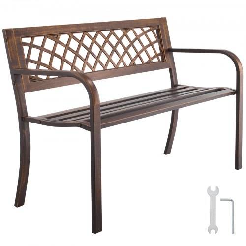 VEVOR Gartenbank Gartenmöbel Bänke 116 cm 250 kg Tragkraft, Terrassenbank mit Metallrahmen aus Karbonstahl, Balkonbank mit PVC-Netzmuster & Armlehne