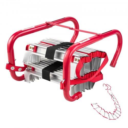 VEVOR Feuerleiter, 4 m, einziehbare Rettungsleiter max. 453,6 kg, leichte Notleiter aus Aluminiumlegierung mit hochfestem Polyestergurt