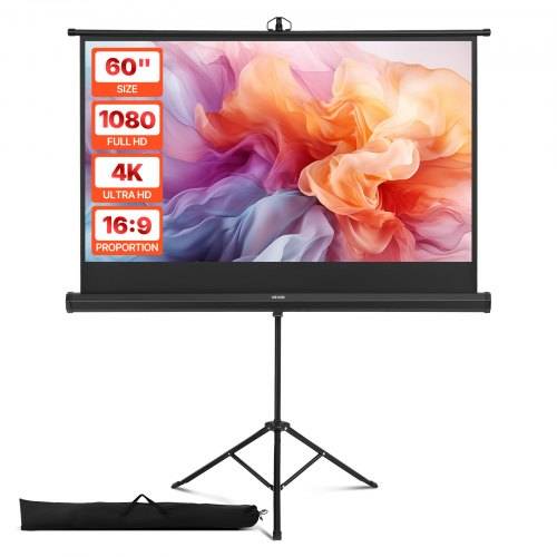 VEVOR Projektionsleinwand Stativleinwand (60 Zoll) mit 160° Weitwinkel, Beamerleinwand für Projektor innen & au_en 16:9 4K HD, tragbare Filmleinwand