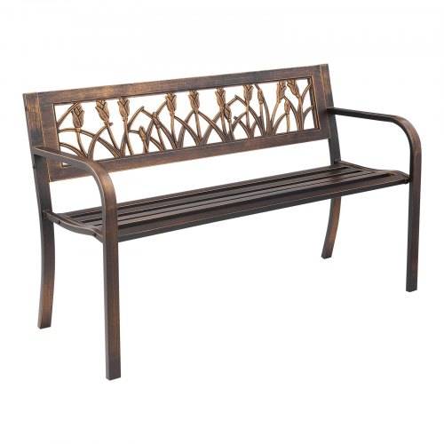 VEVOR Gartenbank Gartenmöbel Bänke 127 cm 250 kg Tragkraft, Terrassenbank mit Metallrahmen aus Karbonstahl Balkonbank mit PVC-Blumenmuster und Armle