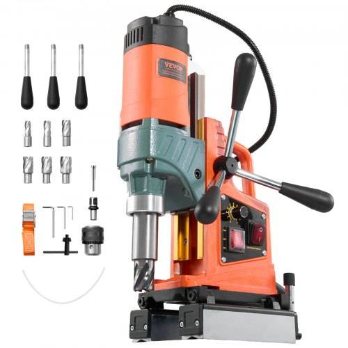 VEVOR Magnetbohrmaschine 1400 W 50 mm Bohrdurchmesser umkehrbare Richtung, Magnetbohrer mit 6 Kernbohrern für Metalloberflächen, elektrische Kernboh