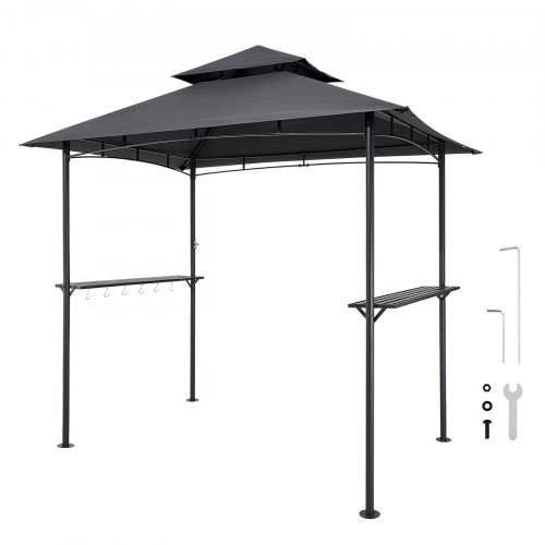 VEVOR Grillpavillon, 2430x1500x500 mm, Grillüberdachung für Au_engrill, 2-stufige BBQ-Gazebo-_berdachung, Doppeldach Gartenpavillon 2_4 Personen, id