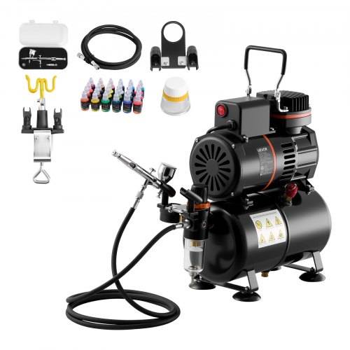 VEVOR Airbrush Set 1/6 PS mit Luftkompressor & Tank, 1 Dual Action Airbrush mit 1 Düse (0,3 mm) & Schlauch & Acrylfarbe )(24) & 2 Ventilatoren, für