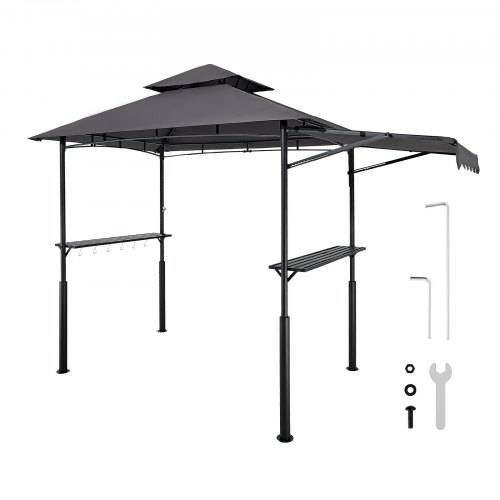 VEVOR Grillpavillon, 2430x1500x500mm, Grillüberdachung Au_engrill, 2-stufige BBQ-Gazebo-_berdachung, Doppeldach Gartenpavillon mit verstärkten Stüt