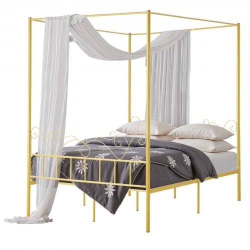 VEVOR Himmelbettrahmen (Queen Size), Metallhimmelbett mit minimalistischem Kopfteil & Himmelbett-Design, robuste Stahllattenstütze (rund), Stauraum