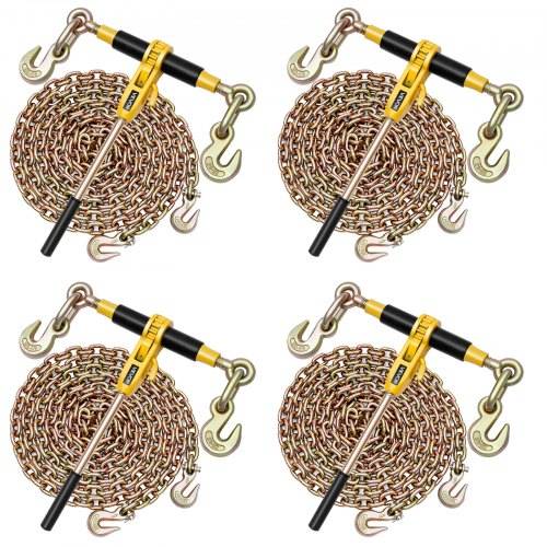 VEVOR Ratschenspanner mit Zurrketten G80 10 mm x 6,1 m, 4er-Set, Spannkraft 4173 kg, Transportkettenbefestigungen, Kettenbinder zur