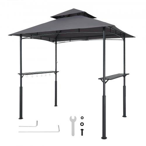 VEVOR Grillpavillon, 2430x1500x500 mm, Grillüberdachung für Au_engrill, 2-stufige BBQ-Gazebo-_berdachung, Doppeldach Gartenpavillon mit verstärkten