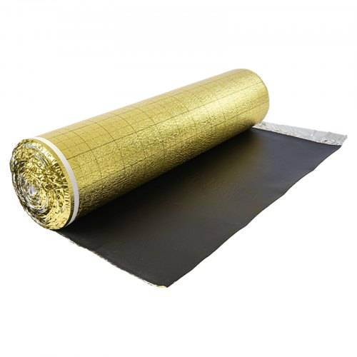 VEVOR Trittschalldämmung, 18,6 m²/Rolle, 3-in-1 3 mm dicke Dämmungunterlage mit Klebeband & Dampfsperre, IXPE-Schaum mit goldem PE, Schalldämmung