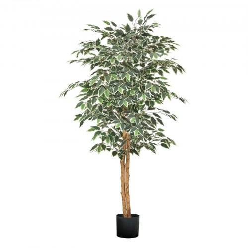 VEVOR Künstlicher Ficusbaum, 1524 mm, mit schwarzem Topf, Kunst-Ficuspflanze mit natürlichem Holzstamm & realistischen grünen Blättern, Seidenbaum