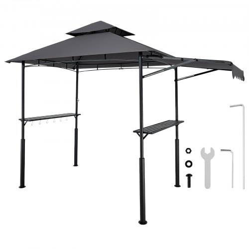 VEVOR Grillpavillon, 2430x1500x500mm, Grillüberdachung für Au_engrill, 2-stufige BBQ-Gazebo-_berdachung, Doppeldach Gartenpavillon mit zusätzlicher