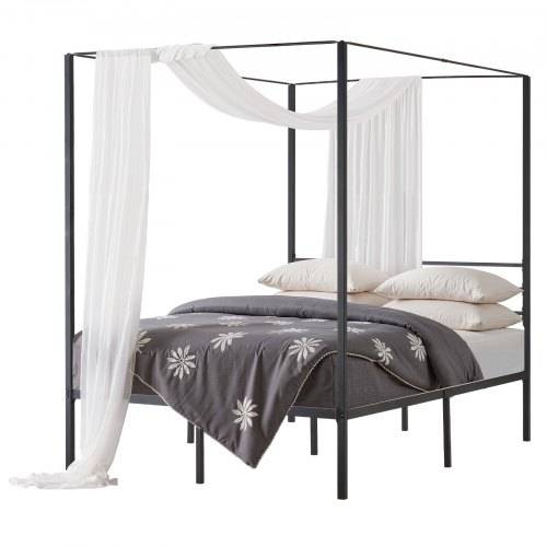 VEVOR Himmelbettrahmen (Full Size), Metallhimmelbett mit Himmelbett-Design (363 kg belastbar), robuste Stahllattenstütze (Quadrat), Stauraum unter