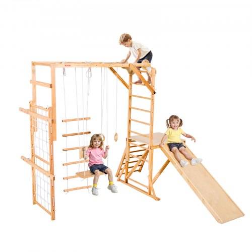 VEVOR Indoor Spielplatz Klettergerüst (8 in 1), 100 kg belastbares Montessori-Kletterspielzeug-Set mit Rutschen/Schaukeln/Klettergerüst/Turnringen/H