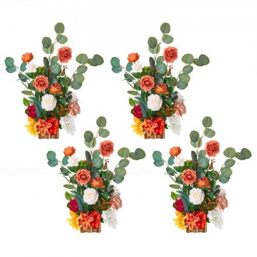 VEVOR Künstliche Blumenarrangements, 4 Stück, 450x250x250 mm Kunstblumendekorationen, orangefarbene Blumenmittelstücke für Hochzeiten, Zeremonien