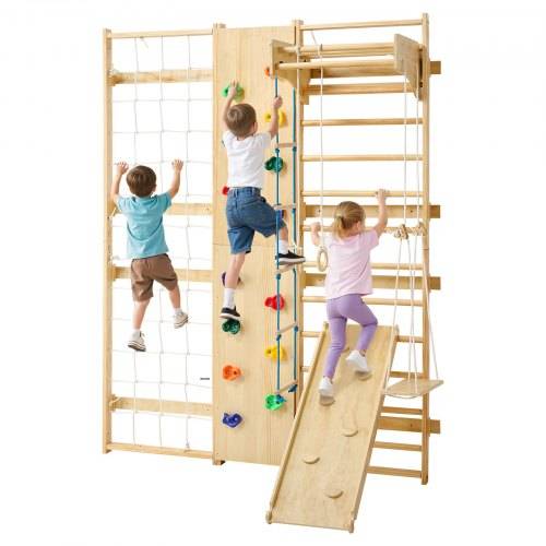 VEVOR schwedische Leiterwand 9 in 1 12-stufiges Kletterspielzeug aus Massivholz 100 kg belastbares Indoor-Klettergerüst mit Kletterwand Turnringen