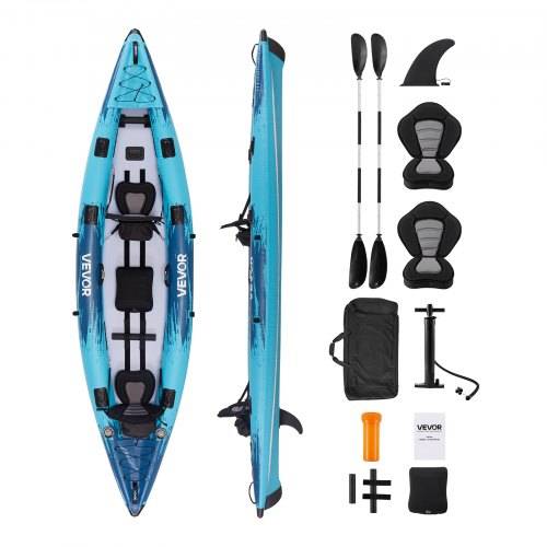 VEVOR Aufblasbares Kajak, 2-Personen-Freizeitkajak, 318 kg Tragkraft, auslauf- & pannensicher, mit gepolstertem Sitz, PVC-Drop-Stitch-Boden,