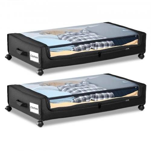 VEVOR Unterbettkommode Unterbettaufbewahrungstasche aus Oxford-Gewebe 2 Stk. rollbar (770 x 470 x 173 mm) Unterbettbehälter mit transparentem