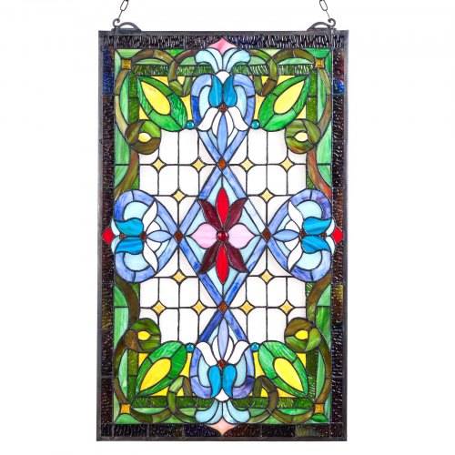 VEVOR Buntglasfensterpaneel (731 x 433 mm) hängendes Buntglas mit Kette, Buntglas im Tiffany-Stil zum Aufhängen, traditionelles rechteckiges Vintage