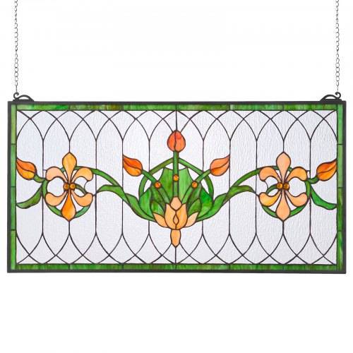 VEVOR Buntglasfensterpaneel (810 x 433 mm) hängendes Buntglas mit Kette, Buntglas im Tiffany-Stil zum Aufhängen, traditionelles rechteckiges Vintage