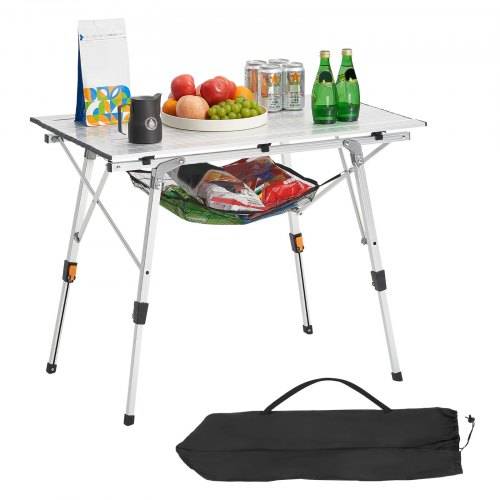 VEVOR Klapptisch Buffettisch tragbarer Allzwecktisch 90 cm, rechteckiger Aluminiumtisch (für 2-4 Personen) mit verstellbarer Höhe & Tragetasche, Gar