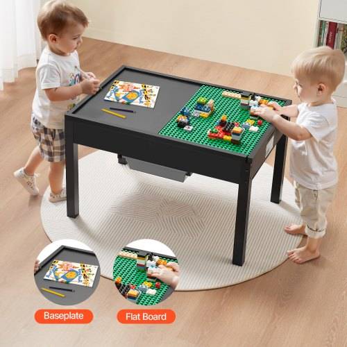 VEVOR Kindertisch 810 x 553 x 502 mm, Aktivitätstisch aus Holz, doppelseitige Baustein-Tischplatte, Mehrzweck-Spieltisch mit 2 Aufbewahrungsbehälter