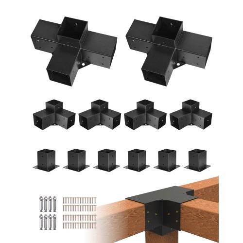 VEVOR Pfostenverbinder, Pfostennecke für Posten mit einer Innengrö_e von 92x92 mm, 3-Wege- (4 Stk.) & 4-Wege- (2 Stk.) Pavillon-Halterungen mit 6 Pf