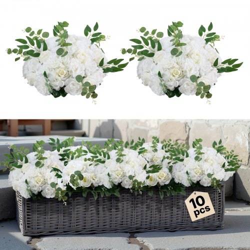 VEVOR Kunstblumen, 10 Stück, 450 mm Durchmesser, wei_e Rosen, Blumenkugeln, künstliche Blumen-Arrangement-Bouquets für Hochzeits-Tafelaufsätze, Ti
