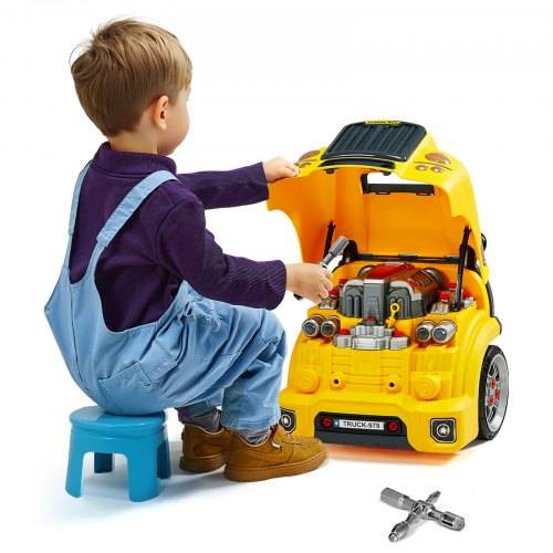 VEVOR Motorspielzeug, 60-teilig, Autoreparaturset für Kinder, mit abnehmbaren Teilen, Lichtern & Geräuschen, Lenkrad & Hupe, Mechaniker-Werkstattset