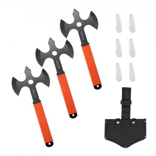 VEVOR Wurfäxte Tomahawks 3-tlg. Set 340,4 mm dreischneidiges Wurfbeil-Set mit Edelstahlkopf & rutschfestem TPR-Gummigriff & schwarzer Nylonscheide