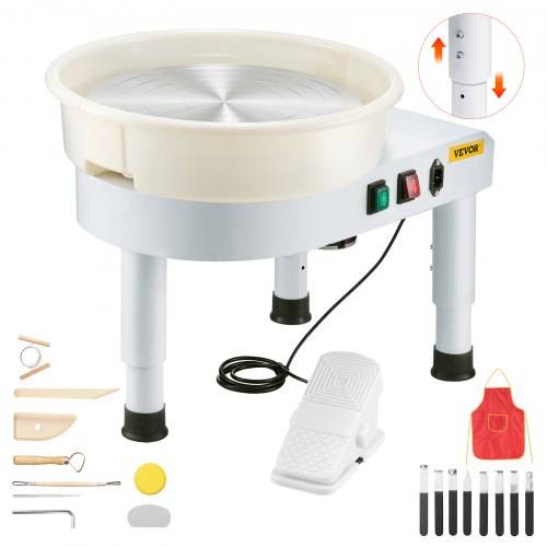 VEVOR Töpferscheibe Keramik-Radformmaschine 450 W (35 cm) mit einstellbarem Pedal & Hubbein & abnehmbarem Becken, Töpferformmaschine mit komplettem