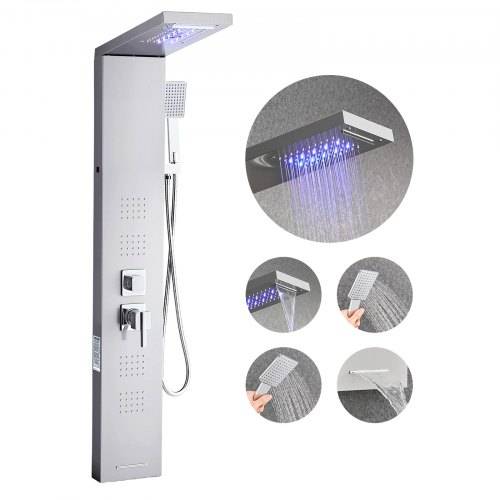 VEVOR Duschpaneel-Turmsystem (5 Modi) mit Regenwasserfall-Duschkopf & LED, (1345 mm) Duschsäule aus gebürstetem Edelstahl, Regenmassagesystem zur Wa