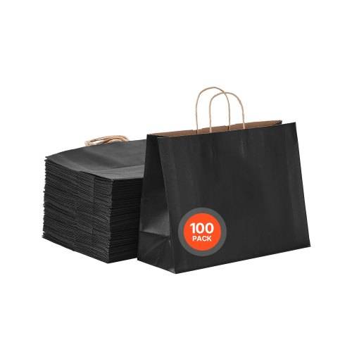 VEVOR Kraftpapiertüten, 100er-Pack, Geschenktüten mit Henkel, 406x152x308 mm, gro_e wiederverwendbare Papiertragetasche, Einkaufstüten, für Geburt