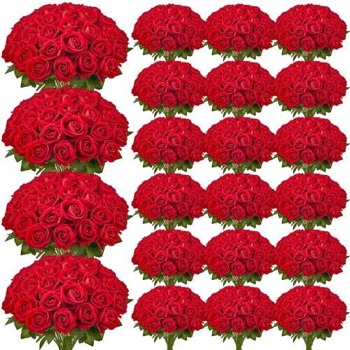 VEVOR Künstliche Blumen Rosen, 500 Stück Kunstblumen, Rote Gefälschte Rose mit Stielen, Schaumrosen für DIY Hochzeit Blumensträu_e Braut Valentin
