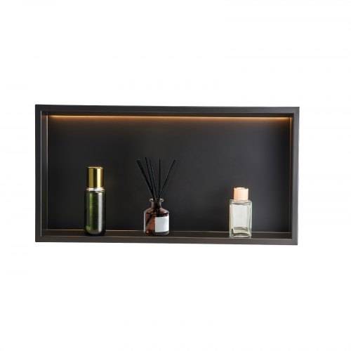 VEVOR Duschnische, 10,16x33,02x63,5 cm, versenkte Wandnische mit LED-Streifen, Shampoo-Aufbewahrungs-Organizer aus Edelstahl, langlebig & einfach