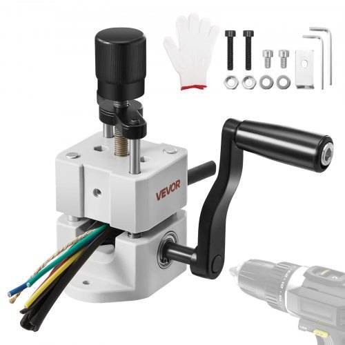 VEVOR Kabelschälmaschine, 1,5-25 mm, Manuelle Abisolierzange mit Handkurbel oder Bohrmaschine, 64Mn gehärtete Klingen, 45# Stahlrollen, ABC- & PC-Dr