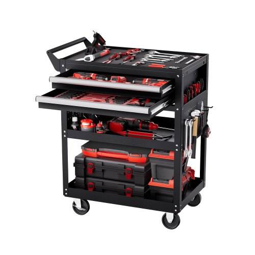 VEVOR Werkzeugwagen 785x450x945 mm, 181 kg Tragkraft, Werkstattwagen mit 2 Schubladen, Aufbewahrungs-Organizer für Mechanikerwerkzeuge, für Garage