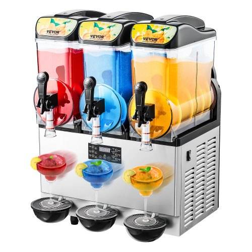 VEVOR kommerzieller Frozen Drink Maker, 15 L x 3 Slush-Maschine mit drei Tanks, 180 Tassen Margarita-Smoothie-Maschine aus Edelstahl, Slush-Make