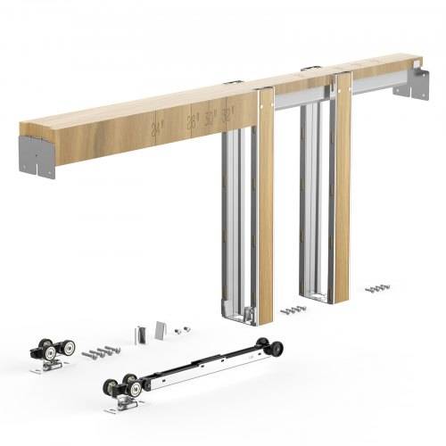 VEVOR Schiebetürrahmen-Set für 610_914 mm breite & 2032 mm hohe Türen, Schiebetürsystem-Set aus verzinkter Stahl & Holz mit Zwei-Wege-Soft-Close-M