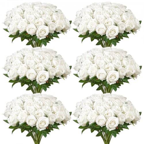 VEVOR Künstliche Blumen Rosen, 120 Stück Kunstblumen, Wei_e Gefälschte Rose mit Stielen, Schaumrosen für DIY Hochzeit Blumensträu_e Braut Valenti