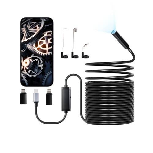 VEVOR Endoskopkamera mit 15 m langem Kabel, 1920P HD-Inspektionskamera für Android & iOS, industrielle Kanal-Kamera mit Licht _ 8 LEDs, 2-facher