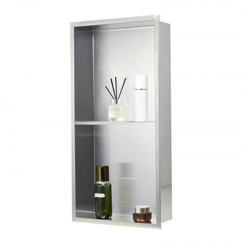 VEVOR Duschnische, 10,16x33,02x63,5 cm, doppellagige Wandnische mit ausgehöhlter Trennwand, Shampoo-Aufbewahrungs-Organizer aus Edelstahl