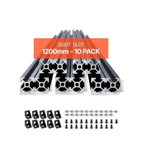 VEVOR 10er Set Aluprofil 1200 mm T-Nut 2020 Aluminium-Strangpressprofil, eloxierte Linearschiene nach europäischem Standard, Nutenprofil für 3D-Druc