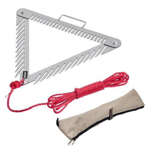 VEVOR Teichrechen 515x540x9 mm, 3-seitiger Seeunkrautrechen mit Griff, faltbarer Teichwassergrasrasierer, Teichunkrautschneider aus Edelstahl mit