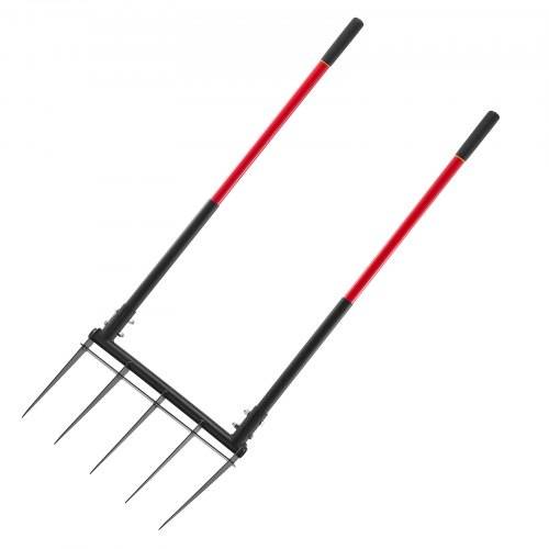 VEVOR Broadfork Doubleshaft 510x320 mm, 5-Zinken-Grabegabel mit zwei Fiberglasgriffen, robuste Spatengabel, ergonomisches U-förmiges Design